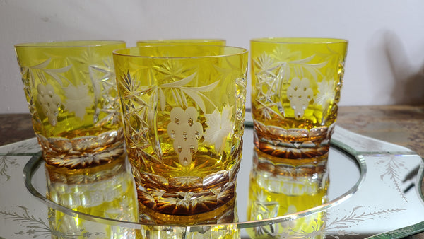 Beautiful amber etched whiskey tumblers set of 6, marked