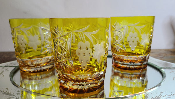 Beautiful amber etched whiskey tumblers set of 6, marked