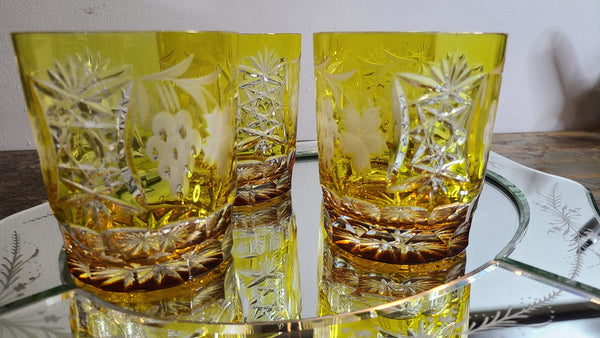 Beautiful amber etched whiskey tumblers set of 6, marked