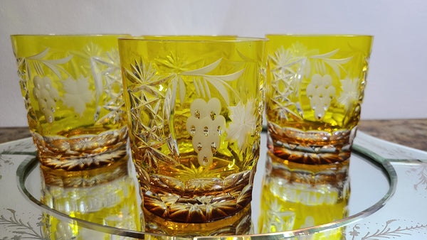 Beautiful amber etched whiskey tumblers set of 6, marked