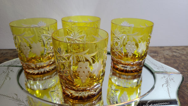 Beautiful amber etched whiskey tumblers set of 6, marked