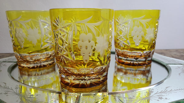 Beautiful amber etched whiskey tumblers set of 6, marked