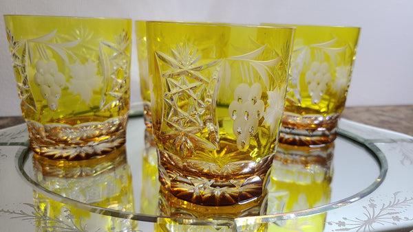 Beautiful amber etched whiskey tumblers set of 6, marked