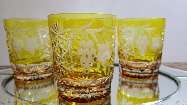 Beautiful amber etched whiskey tumblers set of 6, marked