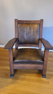 Antique mission style Oak rocking chair-leather- Beautiful!