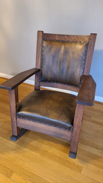 Antique mission style Oak rocking chair-leather- Beautiful!