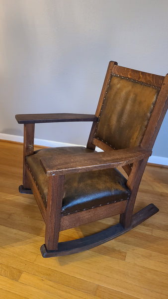 Antique mission style Oak rocking chair-leather- Beautiful!