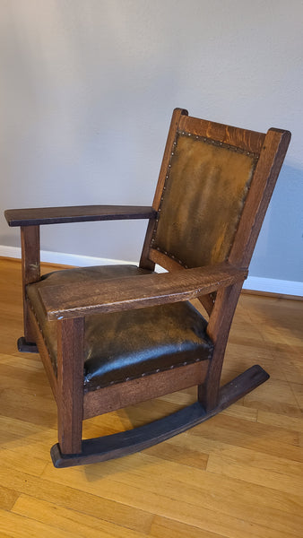 Antique mission style Oak rocking chair-leather- Beautiful!