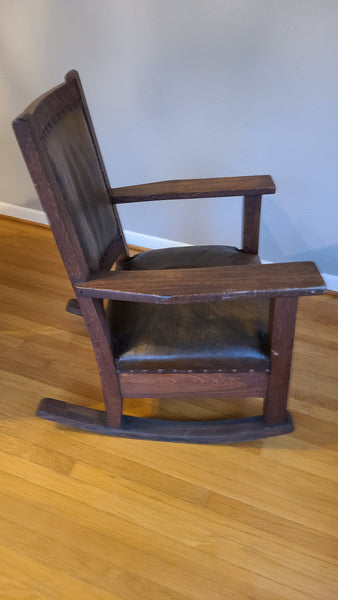 Antique mission style Oak rocking chair-leather- Beautiful!