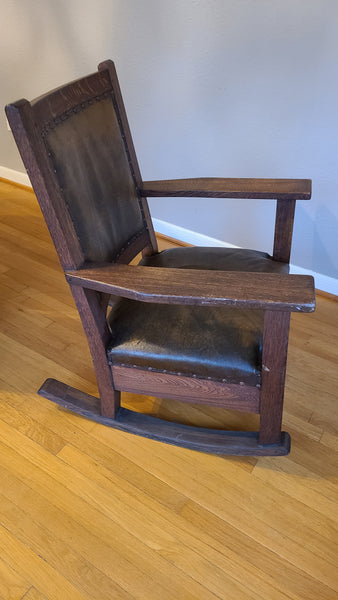 Antique mission style Oak rocking chair-leather- Beautiful!