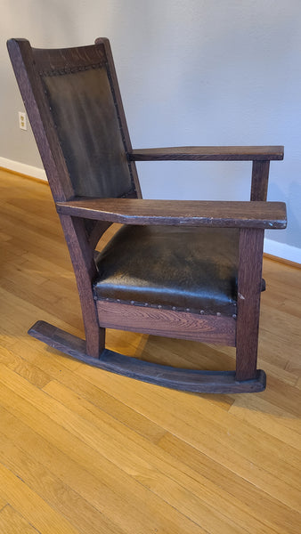 Antique mission style Oak rocking chair-leather- Beautiful!