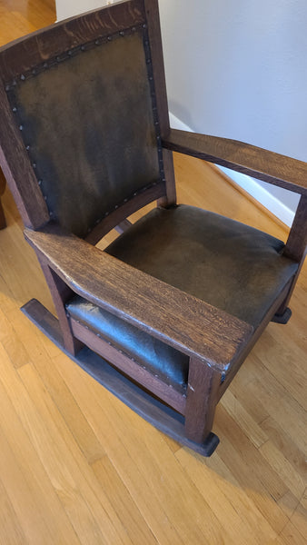 Antique mission style Oak rocking chair-leather- Beautiful!