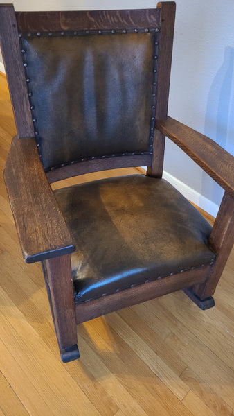 Antique mission style Oak rocking chair-leather- Beautiful!