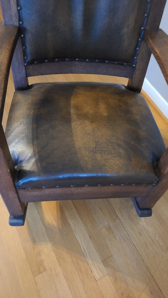 Antique mission style Oak rocking chair-leather- Beautiful!