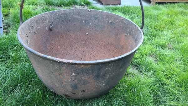 Large old iron witches cauldron-use as planter or firepit