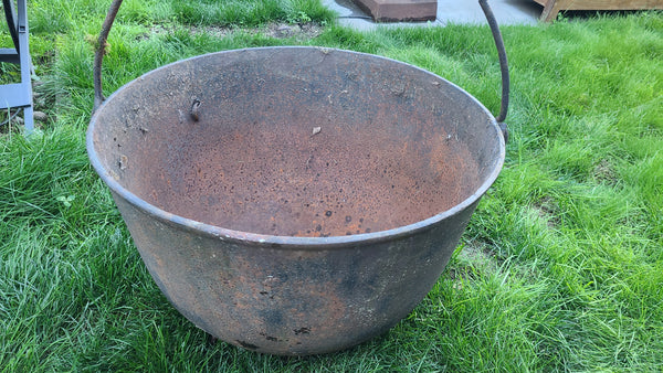 Large old iron witches cauldron-use as planter or firepit