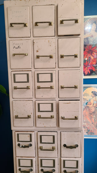 Old oak 30 drawer cabinet, multi-drawer card catalog cabinet- great for small parts/pieces