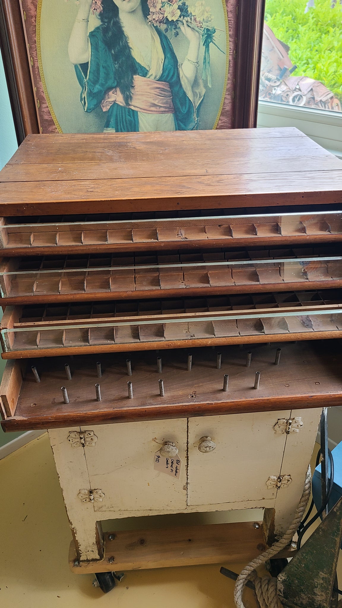 Antique oak mercantile spool cabinet,  5 drawer