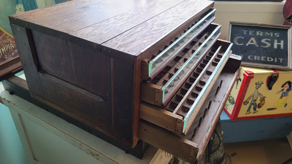 Antique oak mercantile spool cabinet,  5 drawer